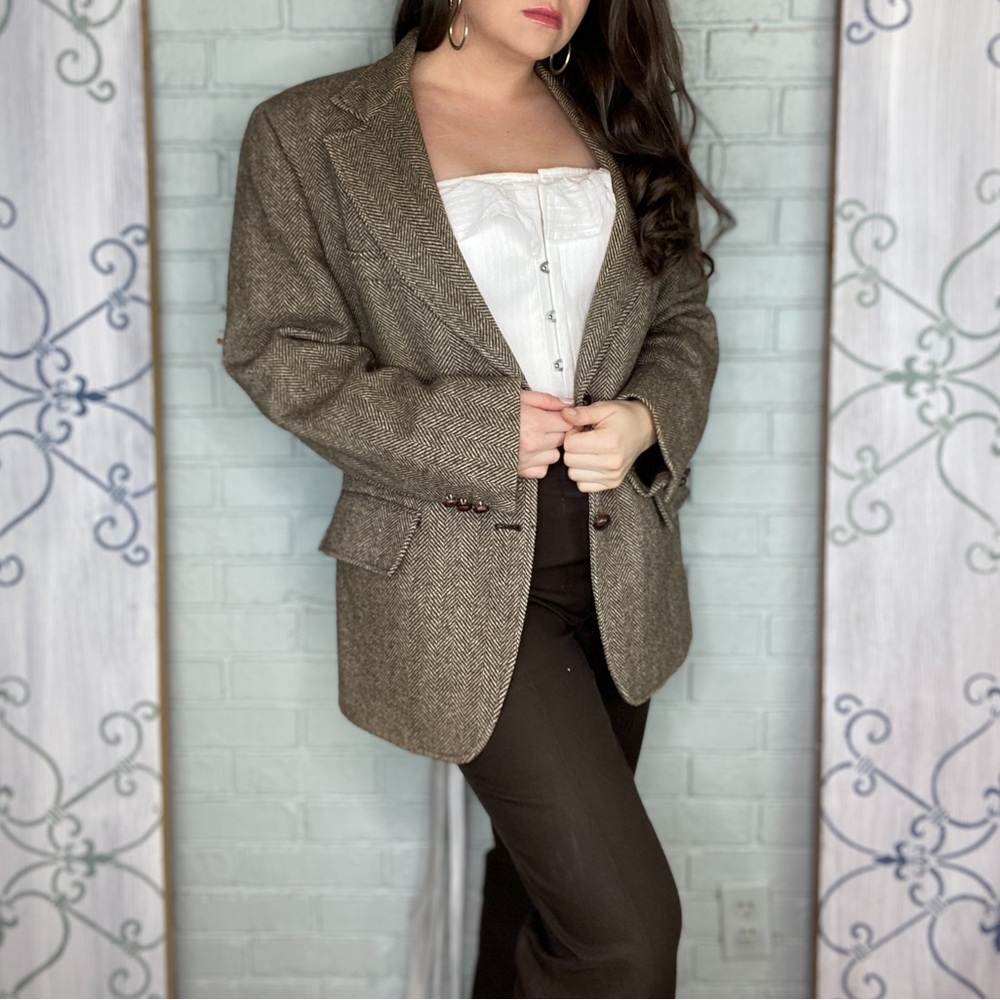Vintage Cricketeer Blazer Sport Coat Tweed Brown Menswear Unisex Size 44 - Picture 2 of 15